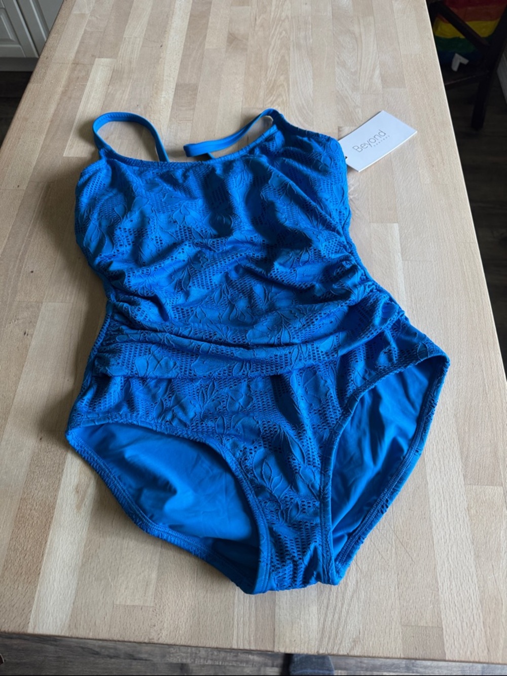 Blue One-Piece Shapewear underwire Swimsuit Lace Overlay Beyond Control Soma 10